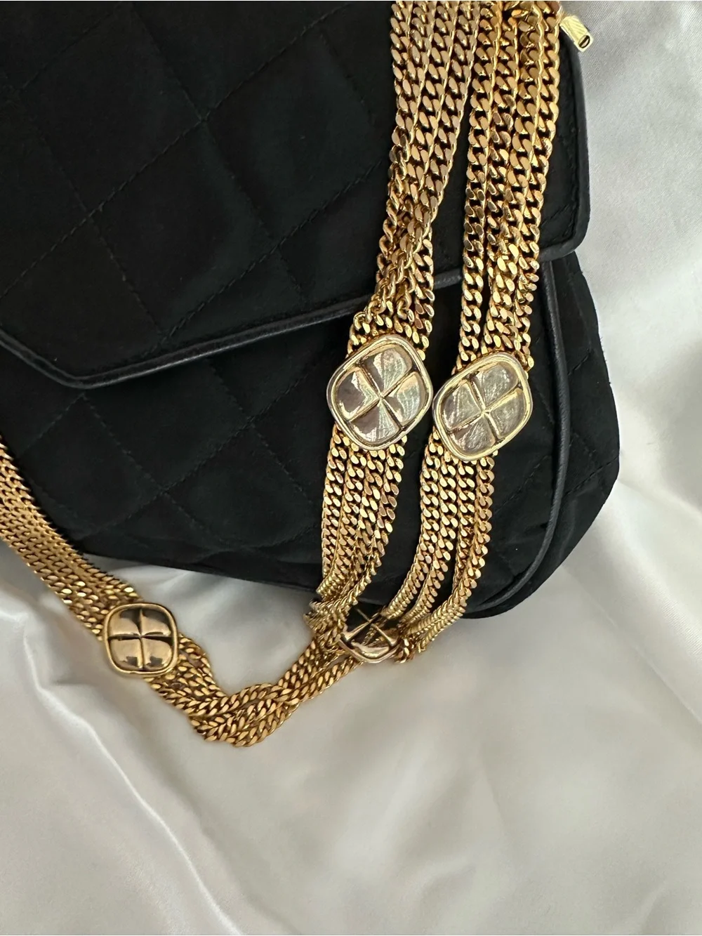 CHANEL Vintage Black Silk Timeless Tassel Flap Bag Gold Hardware,